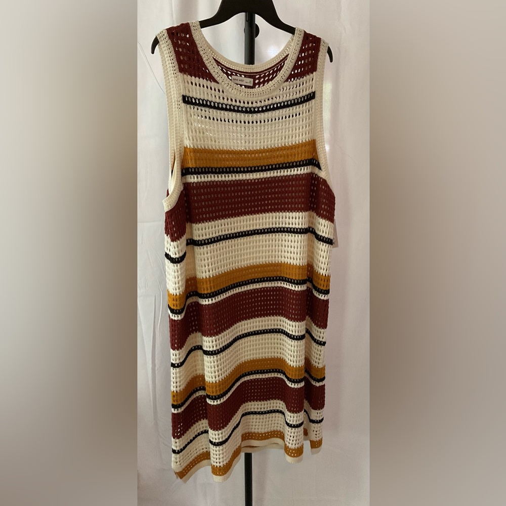 NWT, Nine West Cream and Brown Midi Dress with Elegant Silhouette